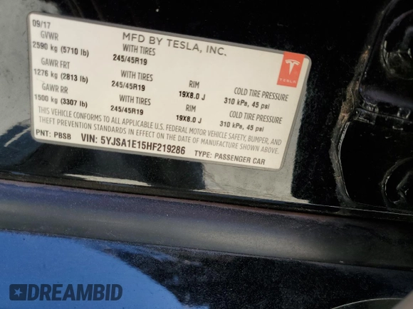 2017 Tesla Model S 60 с VIN 5YJSA1E15HF219286, выставлен на аукционе Copart как лот 66682705 с пробегом 44 923 миль миль и Списание • Salvage title. История ставок и продаж доступна на DreamBid. Изображение 12.