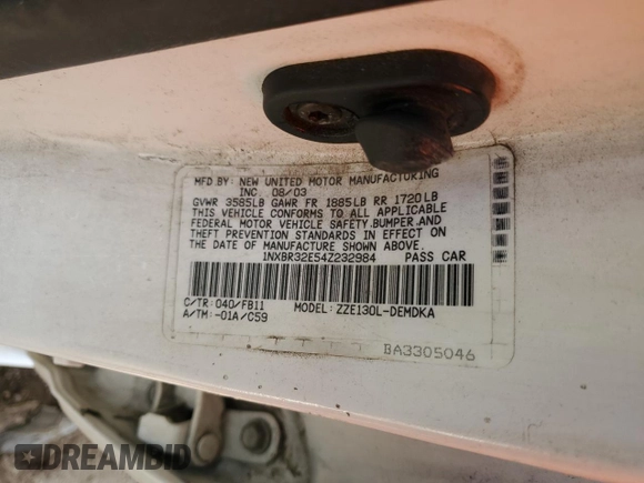 2004 Toyota Corolla CE with VIN 1NXBR32E54Z232984, listed as a Copart auction lot 50067395 with 195,836 mi miles and Salvage Title. Bid and sale history available at DreamBid. Image 14.
