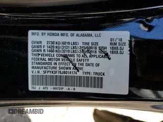 2018 Honda Ridgeline RTL-E with VIN 5FPYK3F76JB014174, listed as a Copart auction lot 52536524 with 95,822 mi miles and Clean title. Bid and sale history available at DreamBid. Image 12.