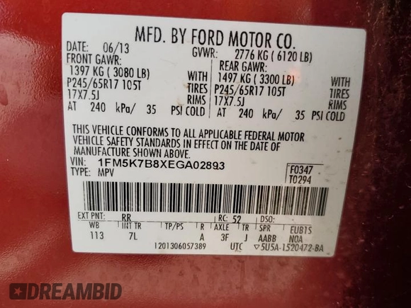 2014 Ford Explorer z VIN 1FM5K7B8XEGA02893, wystawiony jako Copart lot #58220995 z przebiegiem 149 697 mil mil oraz Szkoda całkowita • Salvage title. Historia ofert i sprzedaży dostępna na DreamBid. Obrazek 14.