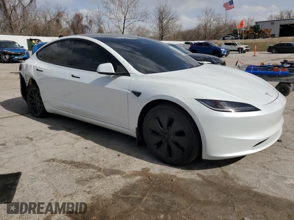 2025 Tesla Model 3 Long Range with VIN 5YJ3E1EB9SF902505, listed as a Copart auction lot 49849535 with 1,977 mi miles and Salvage Title. Bid and sale history available at DreamBid. Image 4.