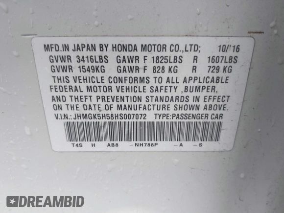 2017 Honda Fit LX with VIN JHMGK5H58HS007072, listed as a IAAI auction lot 42492506 with 160,878 mi miles and . Bid and sale history available at DreamBid. Image 9.