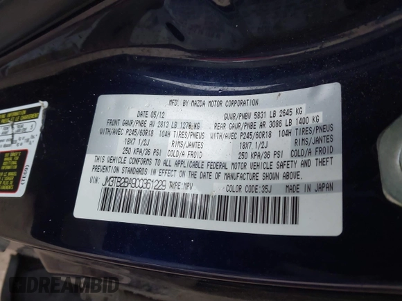 2012 Mazda CX-9 Sport с VIN JM3TB2BA9C0361229, выставлен на аукционе IAAI как лот 41512857 с пробегом 117 154 миль миль и . История ставок и продаж доступна на DreamBid. Изображение 9.