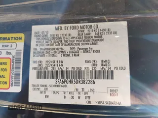 2013 Ford Fusion SE with VIN 3FA6P0HR5DR382286, listed as a IAAI auction lot 42027498 with 191,366 mi miles. Bid and sale history available at carsss.com. Image 9.