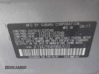 2017 Subaru WRX STI Limited with VIN JF1VA2Y64H9842070, listed as a IAAI auction lot 42003655 with Not provided miles and . Bid and sale history available at DreamBid. Image 9.