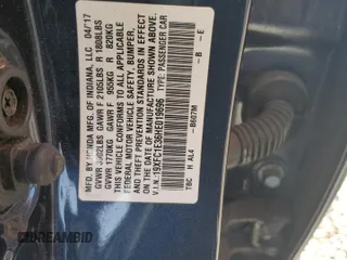2017 Honda Civic EX-T with VIN 19XFC1E36HE019696, listed as a Copart auction lot 78123564 with 79,698 mi miles and Salvage Title. Bid and sale history available at DreamBid. Image 12.