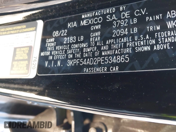 2023 Kia Forte GT-Line z VIN 3KPF54AD2PE534865, wystawiony jako IAAI lot #41417713 z przebiegiem 24 074 mil mil oraz . Historia ofert i sprzedaży dostępna na DreamBid. Obrazek 9.
