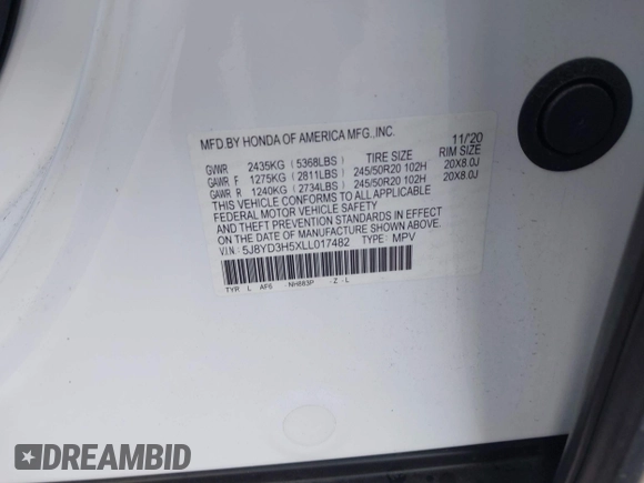 2020 Acura MDX w/Technology Pkg with VIN 5J8YD3H5XLL017482, listed as a IAAI auction lot 41119195 with 51,013 mi miles. Bid and sale history available at carsss.com. Image 9.
