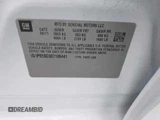 2012 Chevrolet Cruze 1FL with VIN 1G1PE5SC9C7106441, listed as a IAAI auction lot 42111691 with 173,973 mi miles and . Bid and sale history available at DreamBid. Image 9.
