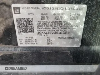 2019 GMC Terrain SLE with VIN 3GKALTEV0KL310810, listed as a Copart auction lot 63398845 with 56,302 mi miles and Salvage title. Bid and sale history available at DreamBid. Image 14.
