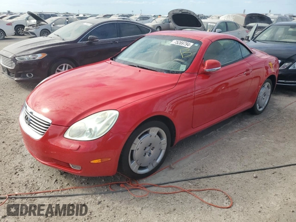 2002 Lexus SC 430 with VIN JTHFN48YX20012798, listed as a Copart auction lot 75269794 with 81,421 mi miles and Non Repairable. Bid and sale history available at DreamBid. Image 1.
