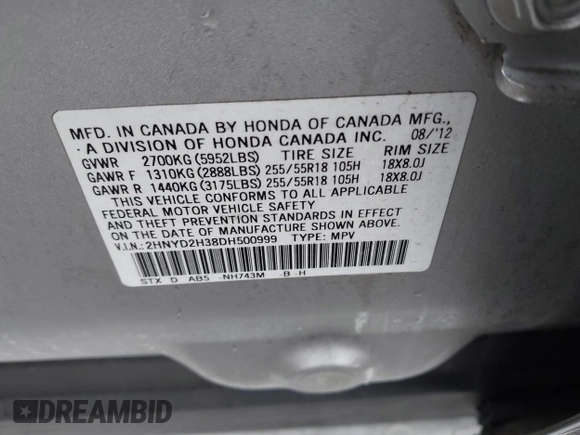2013 Acura MDX Tech Pkg with VIN 2HNYD2H38DH500999, listed as a IAAI auction lot 40937213 with 138,336 mi miles. Bid and sale history available at carsss.com. Image 9.