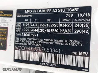 2019 Mercedes-Benz GLC with VIN WDC0J4KB7KF553841, listed as a IAAI auction lot 41633471 with 107,645 mi miles. Bid and sale history available at carsss.com. Image 9.
