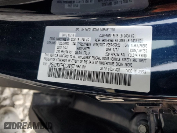 2017 Mazda CX-9 Grand Touring z VIN JM3TCBDY7H0128867, wystawiony jako Copart lot #77430454 z przebiegiem 138 077 mil mil oraz Nie do naprawy • Non repairable. Historia ofert i sprzedaży dostępna na DreamBid. Obrazek 12.