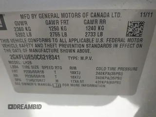 2012 GMC Terrain SLT-1 with VIN 2GKFLUE50C6218341, listed as a IAAI auction lot 42747159 with 218,606 mi miles and . Bid and sale history available at DreamBid. Image 9.