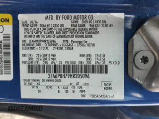 2017 Ford Fusion SE with VIN 3FA6P0H79HR205096, listed as a Copart auction lot 56096615 with 160,359 mi miles and Salvage title. Bid and sale history available at DreamBid. Image 12.