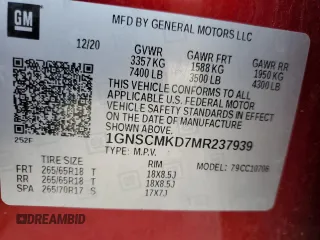 2021 Chevrolet Tahoe LS with VIN 1GNSCMKD7MR237939, listed as a Copart auction lot 71068894 with Not provided miles and Salvage title. Bid and sale history available at DreamBid. Image 13.
