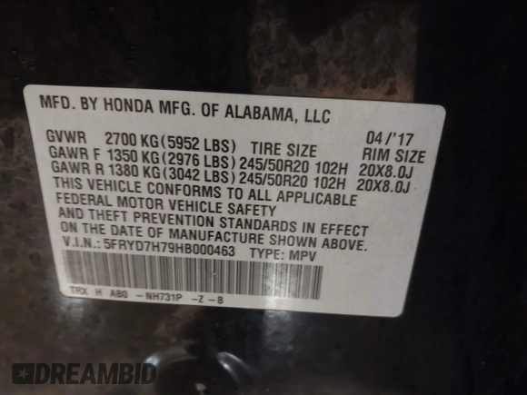 2017 Acura MDX Sport Hybrid w/Advance Pkg with VIN 5FRYD7H79HB000463, listed as a IAAI auction lot 40926548 with 131,998 mi miles. Bid and sale history available at carsss.com. Image 9.