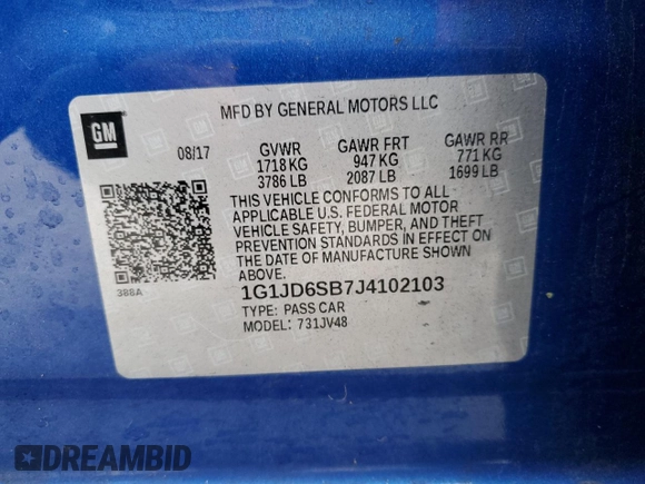 2018 Chevrolet Sonic LT z VIN 1G1JD6SB7J4102103, wystawiony jako Copart lot #85656674 z przebiegiem 29 877 mil mil oraz Szkoda całkowita • Salvage title. Historia ofert i sprzedaży dostępna na DreamBid. Obrazek 14.