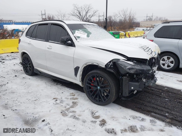 2025 BMW X5 M60i with VIN 5UX33EU03S9X72579, listed as a IAAI auction lot 41502125 with 7,167 mi miles. Bid and sale history available at carsss.com. Image 1.
