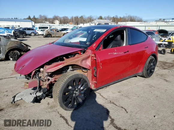 2023 Tesla Model Y Performance with VIN 7SAYGDEFXPF790747, listed as a Copart auction lot 42233855 with 25,452 mi miles and Salvage Title. Bid and sale history available at DreamBid. Image 1.