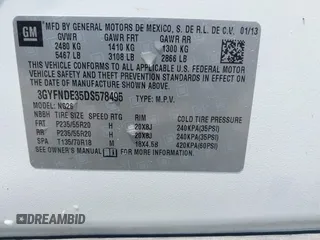 2013 Cadillac SRX Performance Collection z VIN 3GYFNDE35DS578495, wystawiony jako IAAI lot #42323061 z przebiegiem 160 473 mil mil oraz . Historia ofert i sprzedaży dostępna na DreamBid. Obrazek 9.