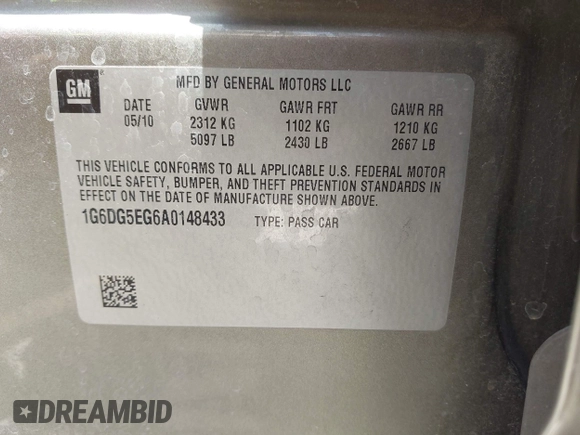 2010 Cadillac CTS Luxury with VIN 1G6DG5EG6A0148433, listed as a IAAI auction lot 42686517 with 106,701 mi miles and . Bid and sale history available at DreamBid. Image 9.