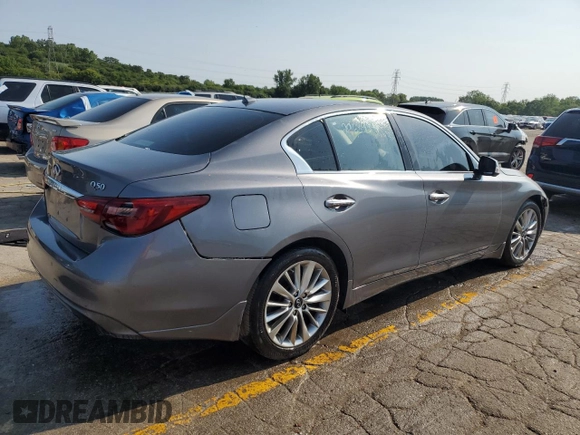2021 Infiniti Q50 Luxe with VIN JN1EV7BR8MM753076, listed as a Copart auction lot 64990564 with 27,847 mi miles and Salvage title. Bid and sale history available at DreamBid. Image 3.