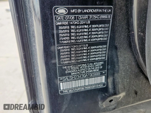2009 Land Rover Range Rover Sport SC with VIN SALSH23439A190999, listed as a Copart auction lot 62223405 with 142,124 mi miles and Clean title. Bid and sale history available at DreamBid. Image 13.