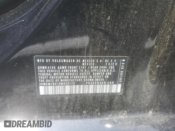 2024 Volkswagen Jetta S with VIN 3VW5M7BU1RM039173, listed as a Copart auction lot 56147215 with 31,354 mi miles and Clean title. Bid and sale history available at DreamBid. Image 12.