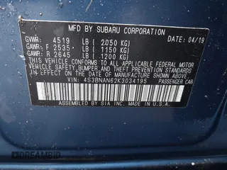 2019 Subaru Legacy Limited with VIN 4S3BNAN62K3034195, listed as a IAAI auction lot 41581383 with 127,000 mi miles and . Bid and sale history available at DreamBid. Image 9.