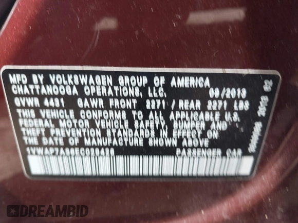 2014 Volkswagen Passat S с VIN 1VWAP7A36EC029426, выставлен на аукционе IAAI как лот 42271284 с пробегом 129 767 миль миль и . История ставок и продаж доступна на DreamBid. Изображение 9.