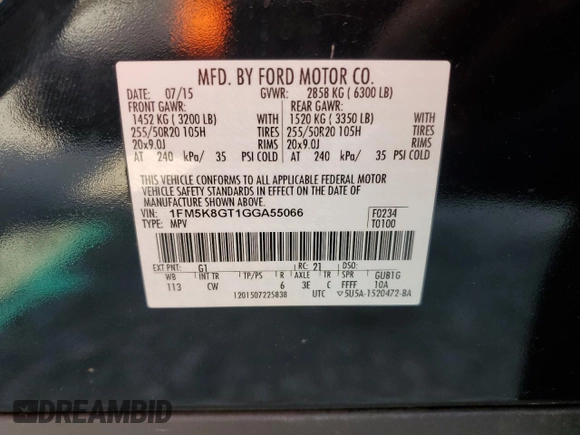 2016 Ford Explorer Sport with VIN 1FM5K8GT1GGA55066, listed as a Copart auction lot 62107415 with 212,916 mi miles and Salvage title. Bid and sale history available at DreamBid. Image 13.