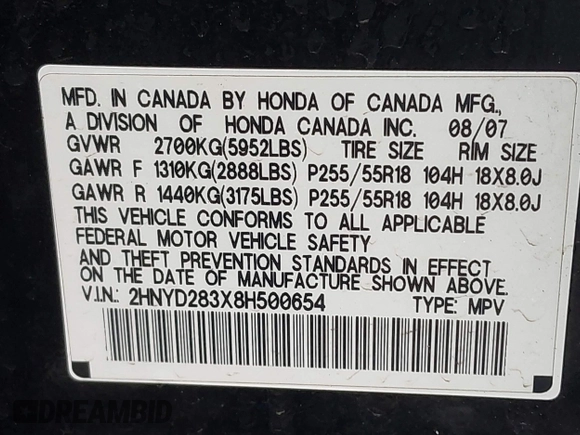 2008 Acura MDX Tech Pkg with VIN 2HNYD283X8H500654, listed as a IAAI auction lot 41913312 with 178,944 mi miles. Bid and sale history available at carsss.com. Image 9.