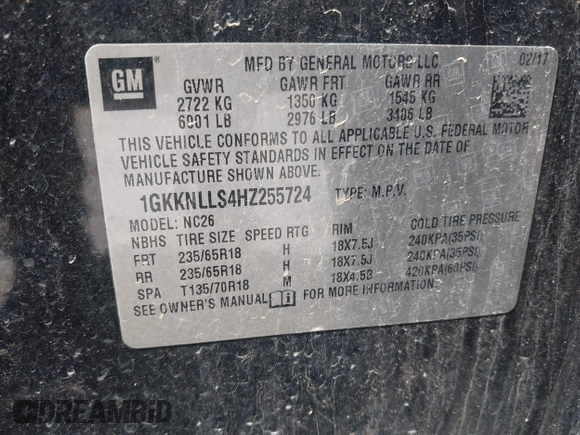 2017 GMC Acadia SLE z VIN 1GKKNLLS4HZ255724, wystawiony jako IAAI lot #42130553 z przebiegiem 94 100 mil mil oraz . Historia ofert i sprzedaży dostępna na DreamBid. Obrazek 9.
