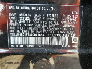2016 Acura RLX Tech Pkg with VIN JH4KC1F58GC001638, listed as a Copart auction lot 43787985 with 66,701 mi miles and Salvage Title. Bid and sale history available at carsss.com. Image 14.