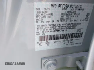 2023 Ford Mustang Mach-E Premium с VIN 3FMTK3SUXPMA73825, выставлен на аукционе IAAI как лот 42508806 с пробегом 21 422 миль миль и . История ставок и продаж доступна на DreamBid. Изображение 9.