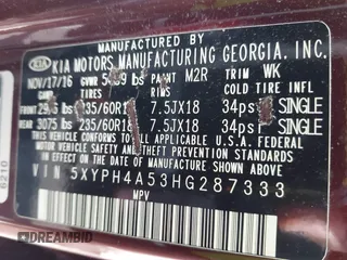 2017 Kia Sorento EX with VIN 5XYPH4A53HG287333, listed as a IAAI auction lot 42230196 with 253,625 mi miles and . Bid and sale history available at carsss.com. Image 9.