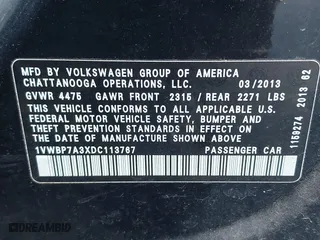 2013 Volkswagen Passat SE w/Sunroof with VIN 1VWBP7A3XDC113767, listed as a IAAI auction lot 41987892 with 112,748 mi miles. Bid and sale history available at carsss.com. Image 9.