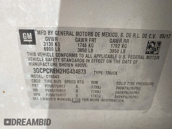 2017 Chevrolet Silverado 1500 LT with VIN 3GCPCREH2HG434873, listed as a IAAI auction lot 42039249 with 180,586 mi miles. Bid and sale history available at carsss.com. Image 9.