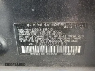 2008 Subaru Impreza Sedan (Natl) i with VIN JF1GE61678H521810, listed as a Copart auction lot 88657525 with 194,225 mi miles and Salvage Title. Bid and sale history available at carsss.com. Image 14.