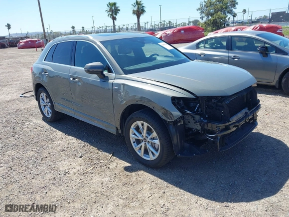2021 Audi Q3 S line Premium with VIN WA1DECF30M1034147, listed as a IAAI auction lot 41809344 with 25,120 mi miles. Bid and sale history available at carsss.com. Image 1.