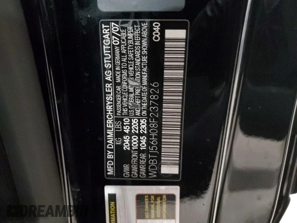 2008 Mercedes-Benz CLK-Class 3.5L with VIN WDBTJ56H08F237826, listed as a Copart auction lot 77552714 with 124,059 mi miles and Salvage Title. Bid and sale history available at carsss.com. Image 13.