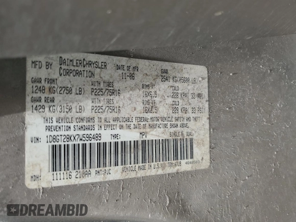 2007 Dodge Nitro SXT z VIN 1D8GT28KX7W596489, wystawiony jako Copart lot #56151355 z przebiegiem 295 949 mil mil oraz Szkoda całkowita • Salvage title. Historia ofert i sprzedaży dostępna na DreamBid. Obrazek 14.