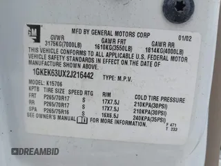 2002 GMC Yukon Denali z VIN 1GKEK63UX2J216442, wystawiony jako IAAI lot #42391575 z przebiegiem 122 668 mil mil oraz . Historia ofert i sprzedaży dostępna na DreamBid. Obrazek 9.