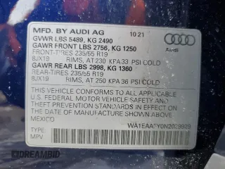 2022 Audi Q5 S line Premium Plus with VIN WA1EAAFY0N2029929, listed as a Copart auction lot 43619955 with 0 mi miles and Salvage Title. Bid and sale history available at carsss.com. Image 13.