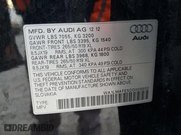 2013 Audi Q7 3.0L TDI Premium Plus with VIN WA1LMAFE5DD009800, listed as a Copart auction lot 80018364 with 127,955 mi miles and Clean Title. Bid and sale history available at carsss.com. Image 13.