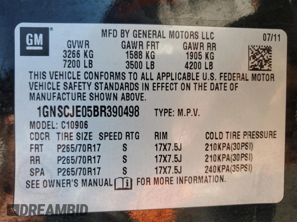 2011 Chevrolet Suburban LT with VIN 1GNSCJE05BR390498, listed as a Copart auction lot 45796985 with 172,653 mi miles and Salvage Title. Bid and sale history available at carsss.com. Image 16.