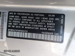 2009 Volkswagen Eos Lux with VIN WVWFA71FX9V024731, listed as a IAAI auction lot 42047754 with 112,942 mi miles and . Bid and sale history available at DreamBid. Image 9.