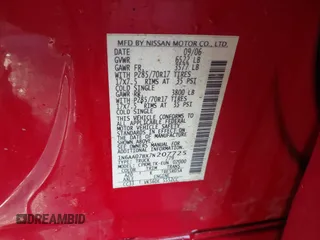 2007 Nissan Titan LE with VIN 1N6AA07BX7N207725, listed as a IAAI auction lot 40892833 with Not provided miles and . Bid and sale history available at DreamBid. Image 9.